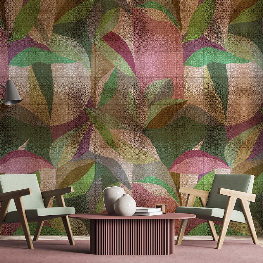Fototapete »grandezza« - Abstraktes buntes Blätterdesign mit Mosaikstruktur – Glattes, leicht perlmutt-schimmerndes Vlies
