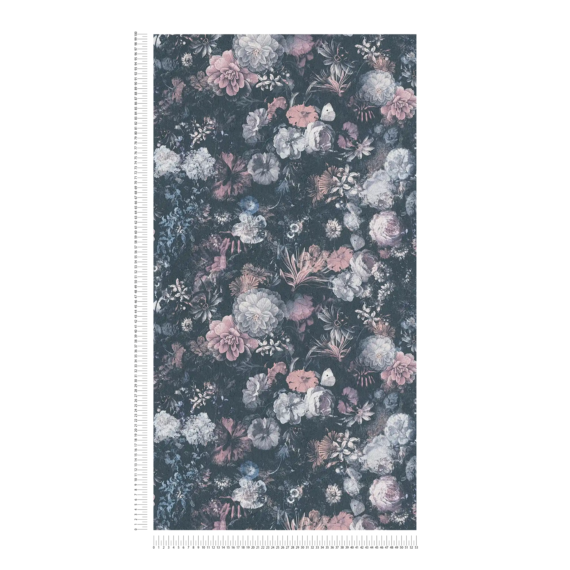             Blumentapete Rosen Gemälde mit Textureffekt – Grau, Rosa
        