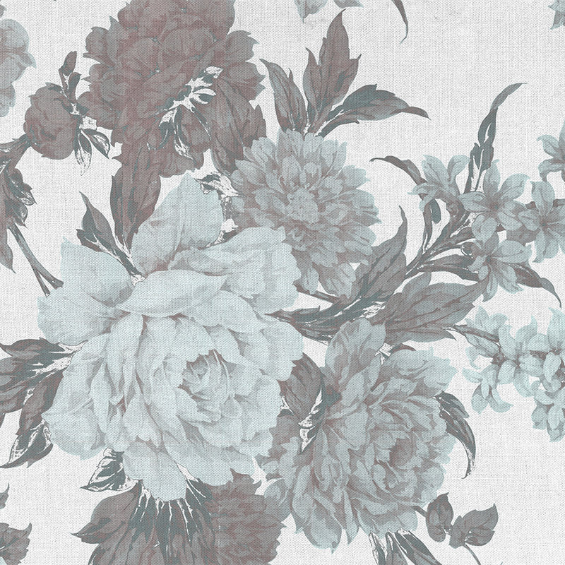 Fototapete Rosen mit Blumen-Ornamenten – Grün, Weiß, Blau
