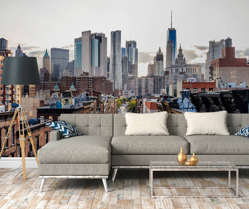             New York Fototapete mit Skyline – Braun, Grau, Weiß
        