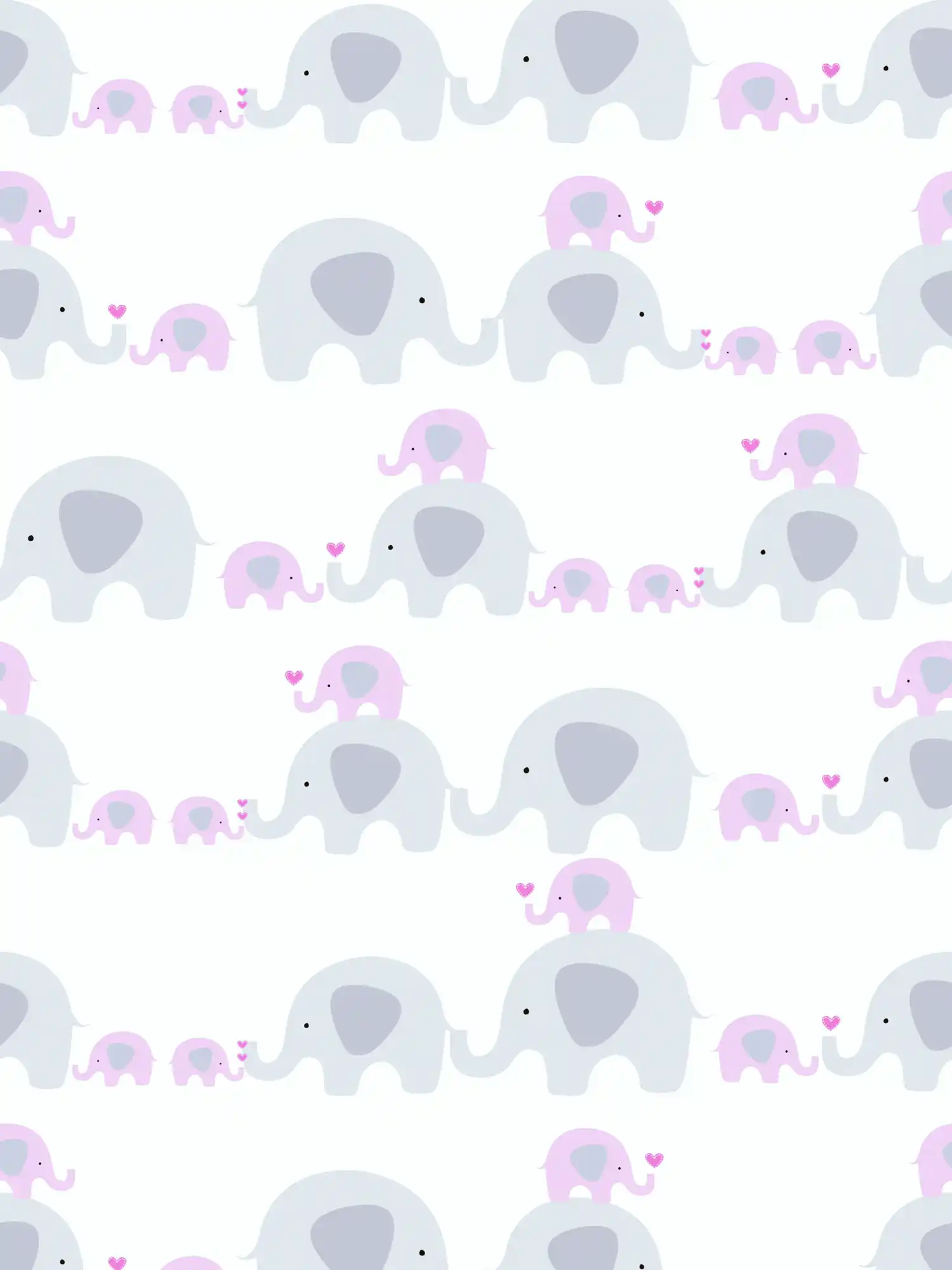 Tapete Mädchenzimmer Elefanten Muster – Rosa, Grau , Weiß

