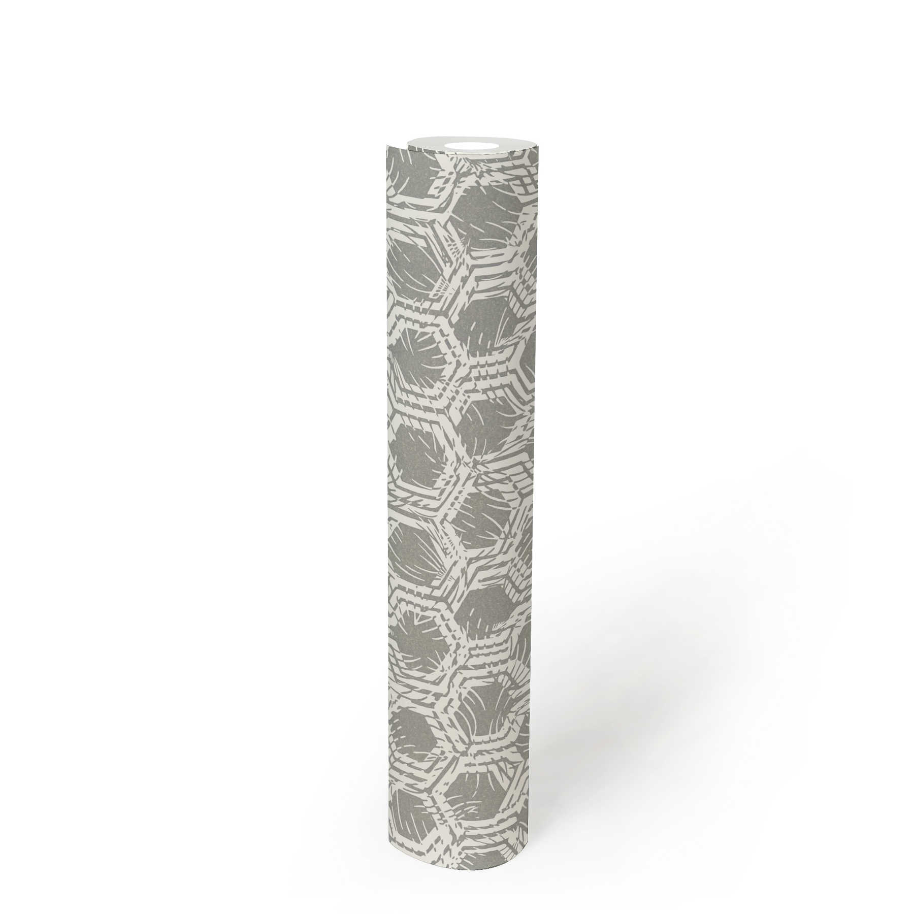             Geometrische Mustertapete mit Metallic-Farben – Silber, Weiß
        