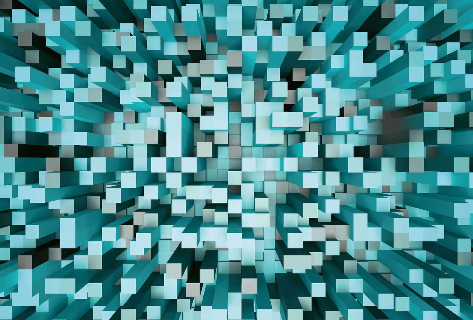         3D Fototapete Quadrat-Muster im Pixel-Stil – Türkis
    