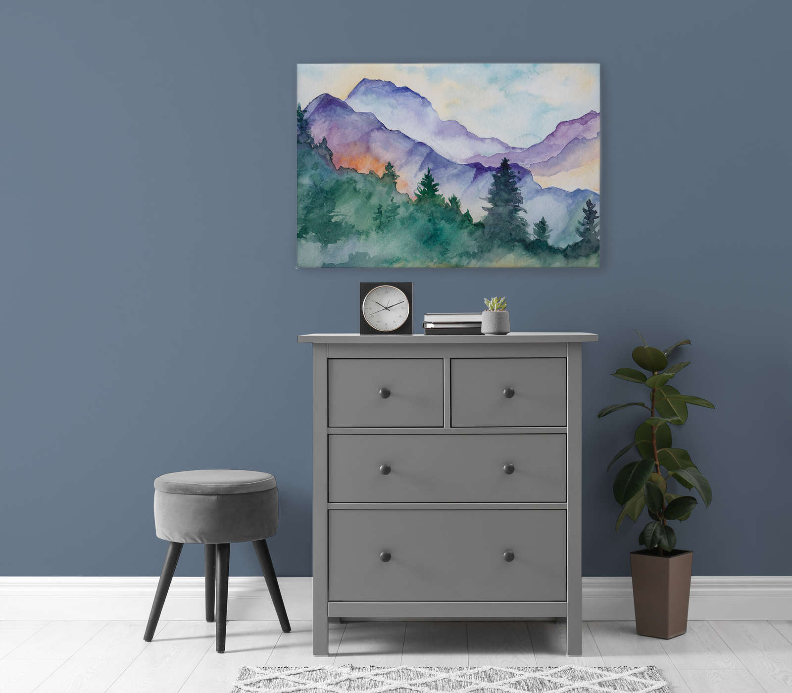            Leinwandbild mit Wasserfarben gemalte Berglandschaft – 0,90 m x 0,60 m
        