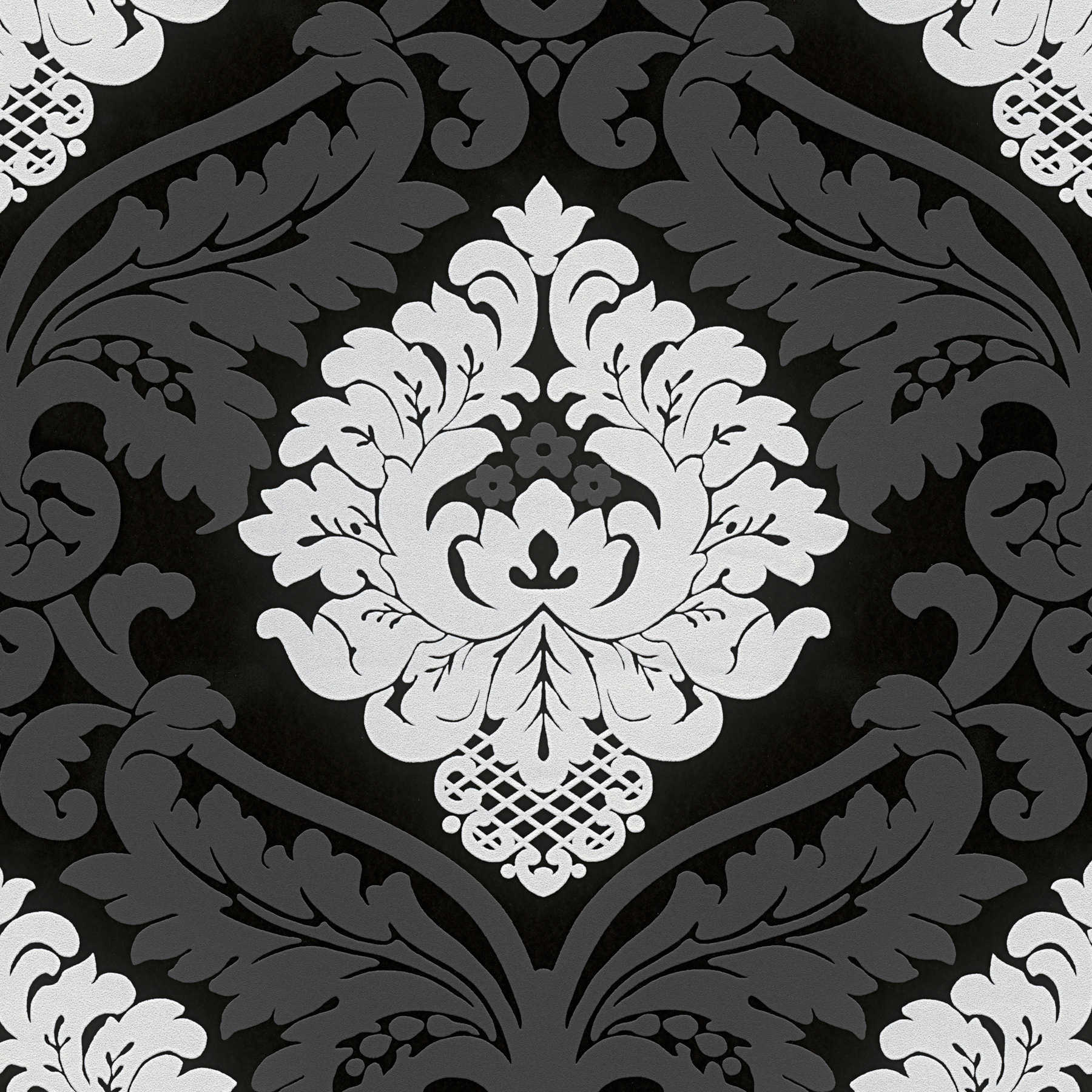            Barock Tapete Schwarz-Weiß mit Matt-Glanz-Effekt
        
