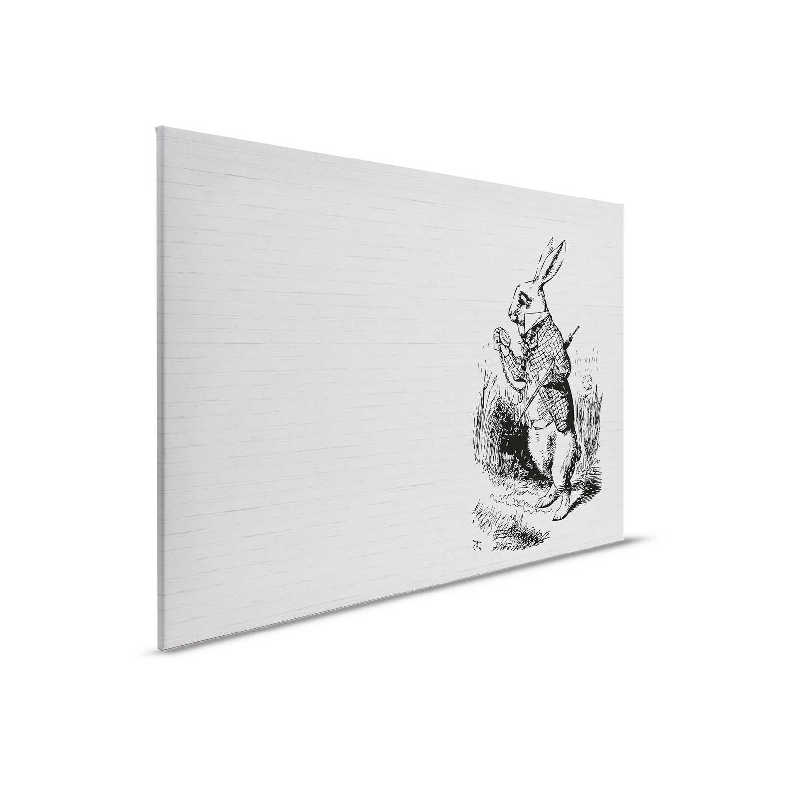 Schwarz-Weiße Leinwandbild Steinoptik & Hase mit Gehstock – 0,90 m x 0,60 m
