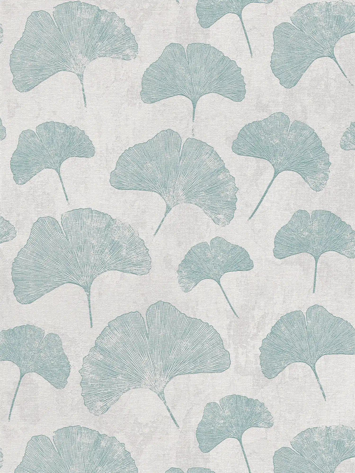 Florale Blätter-Tapete matt strukturiert – Mint, Grau
