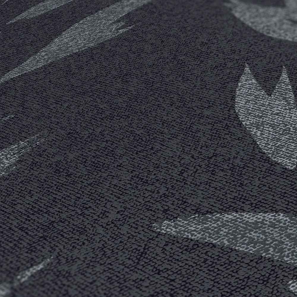             Blätter Tapete abstrakt mit Textiloptik – Schwarz, Grau
        