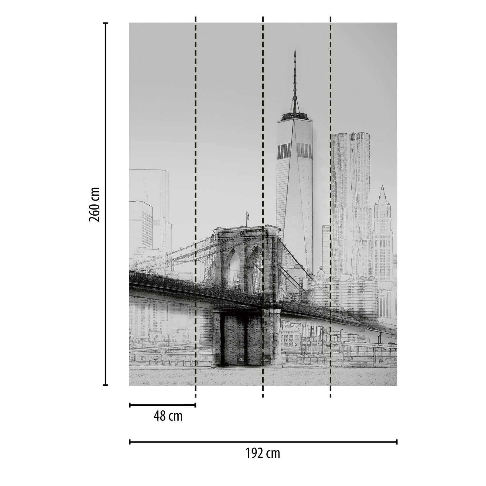             Schwarz-Weiß Fototapete Skyline New York, Hochformat
        
