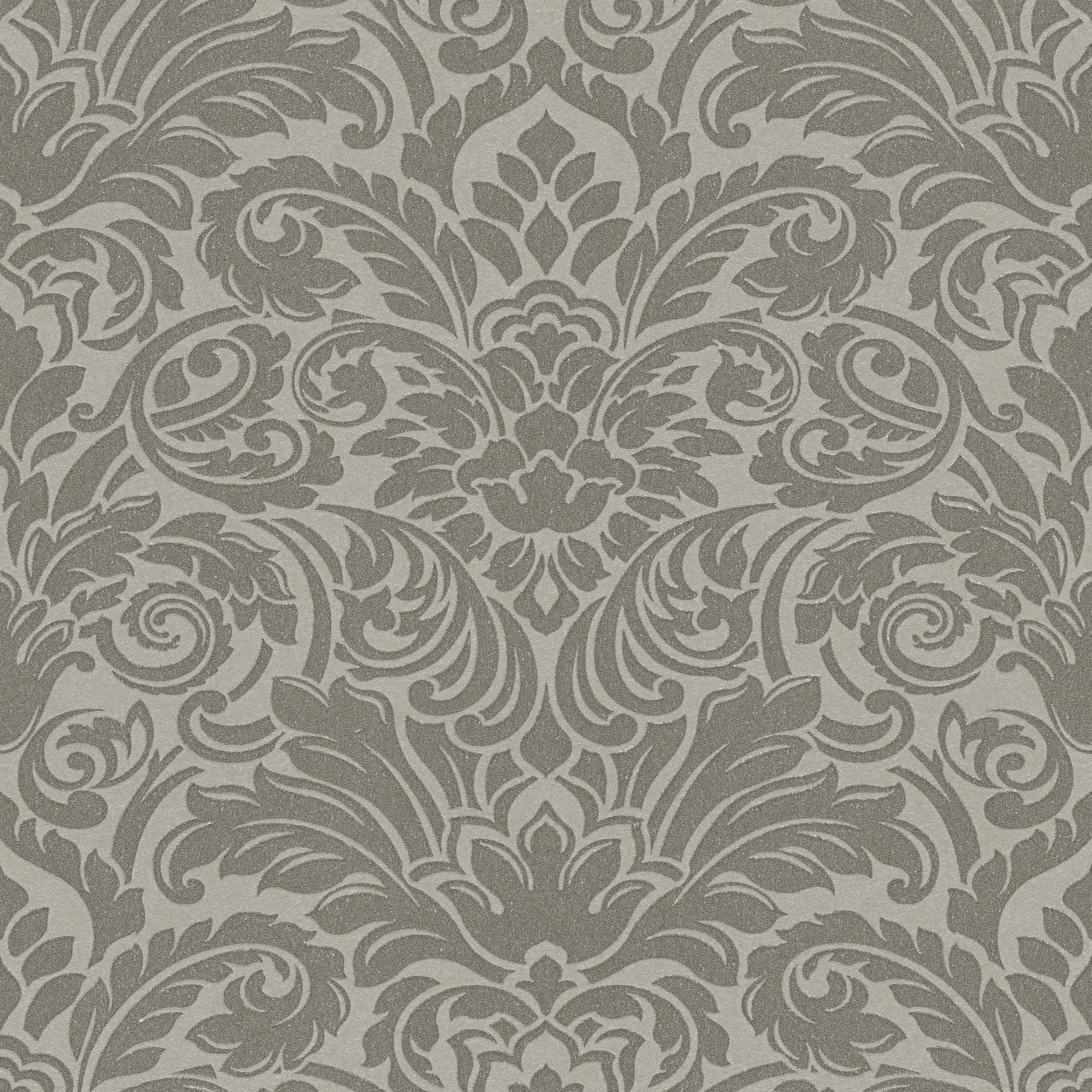 Ornamenttapete Metallic-Effekt & florales Design – Silber, Grau
