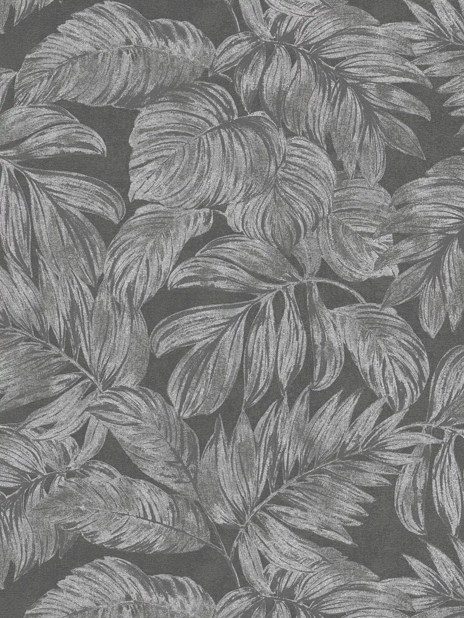 Florale Vliestapete mit Dschungel Bemusterung – Anthrazit, Grau, Silber
