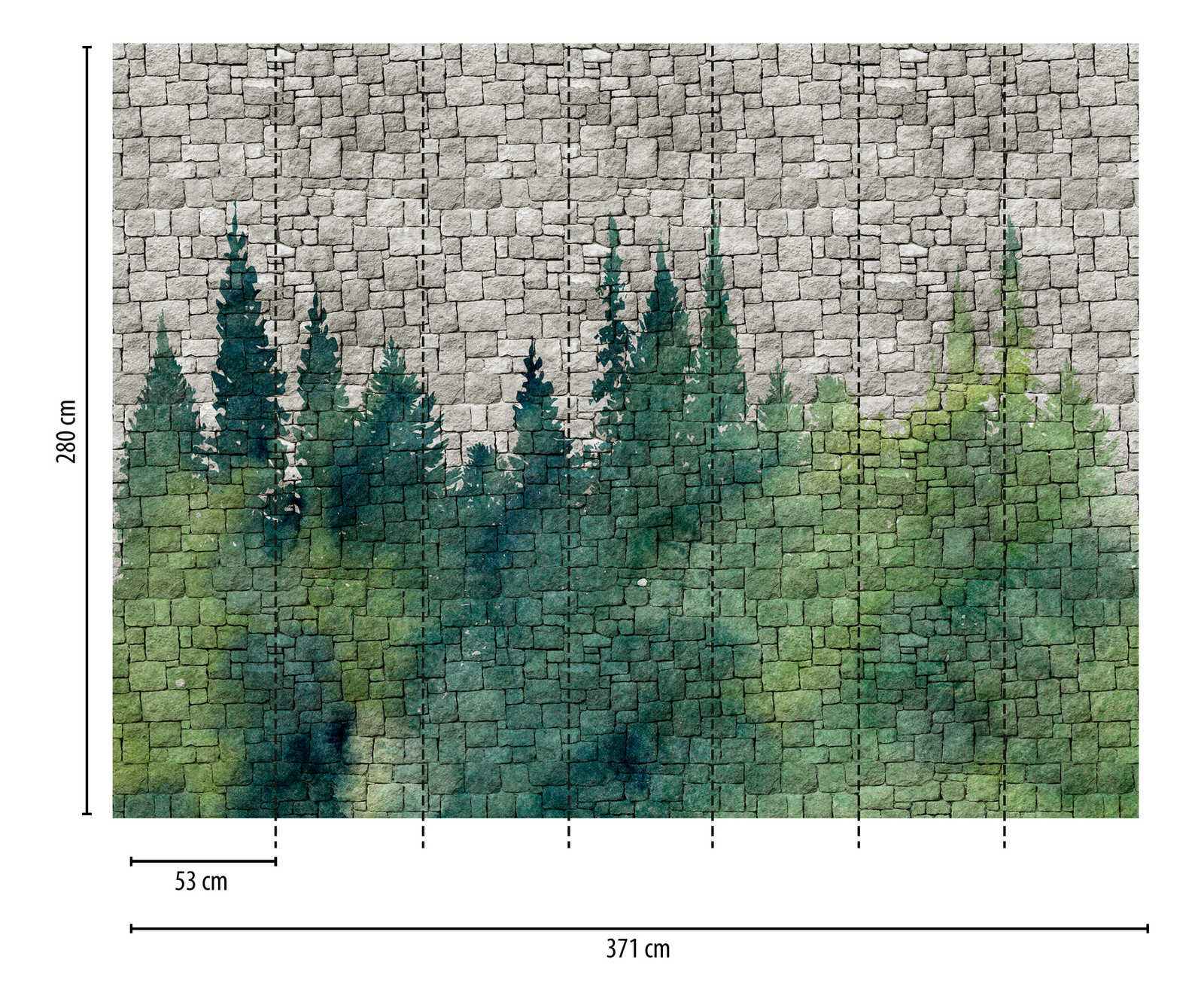             Tapeten-Neuheit | Motivtapete Steinwand Muster & Aquarell Wald
        