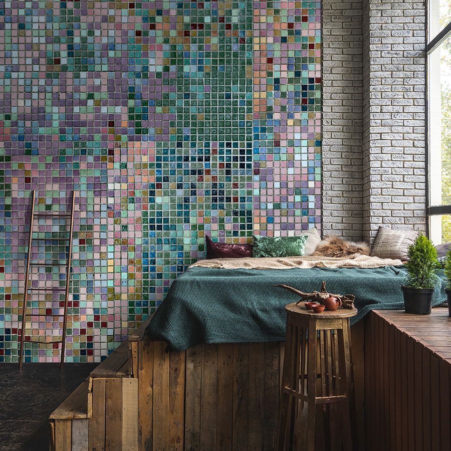 Fototapete »grand central« - Mosaikmuster in bunten Farben – Glattes, leicht perlmutt-schimmerndes Vlies
