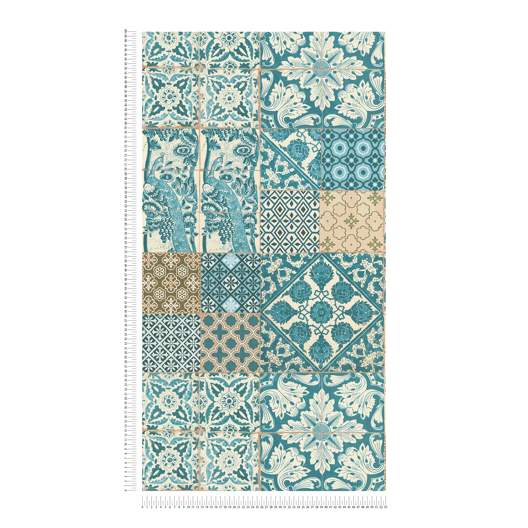             Tapete in Fliesen & Mosaik Design – Blau, Grün, Braun
        