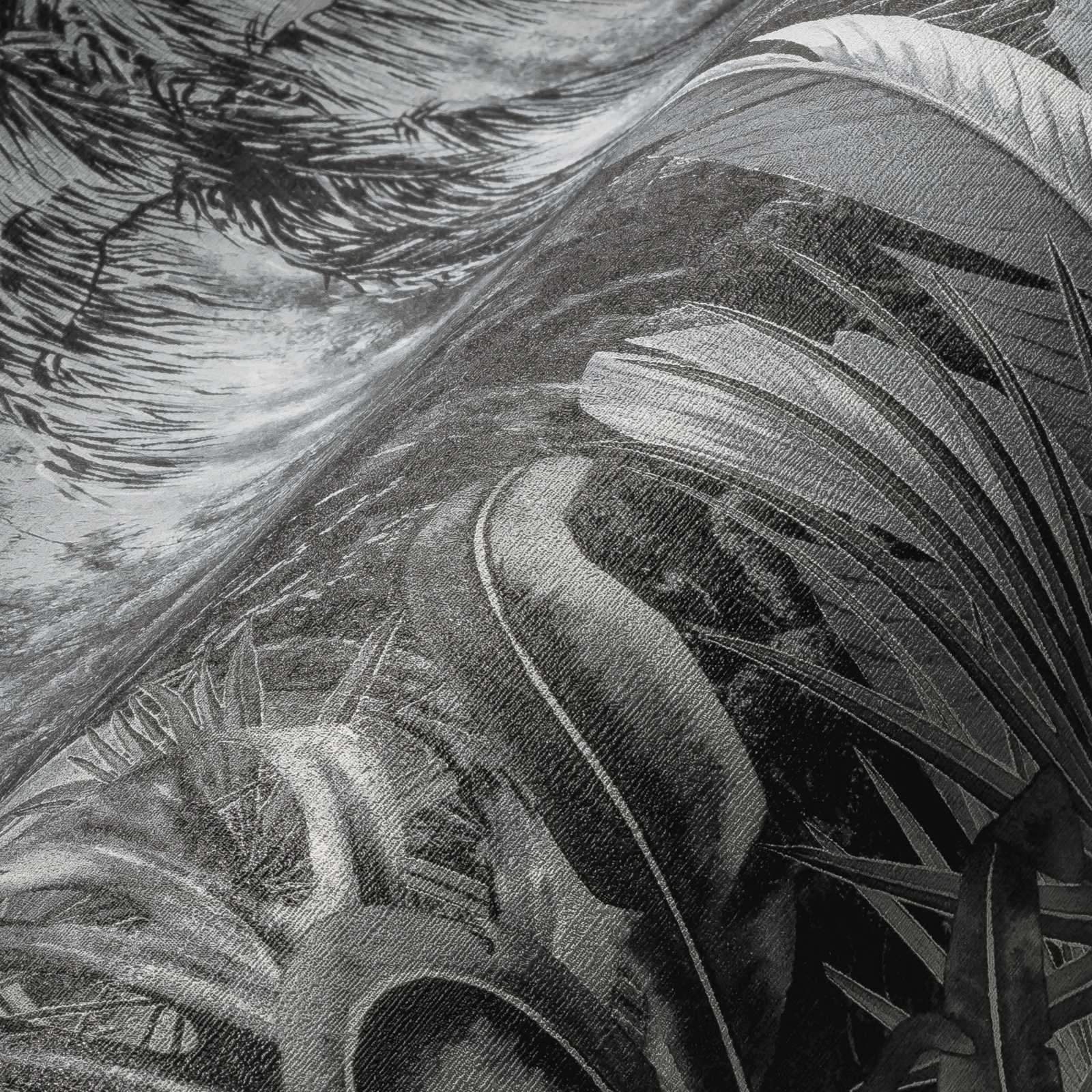             Schwarz-Weiß Tapete Dschungel Muster mit Palmen
        