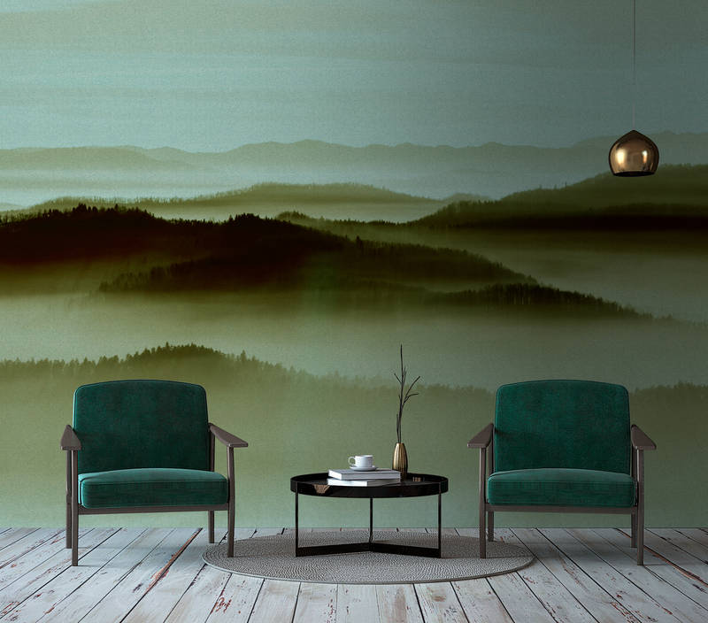             Horizon 2 - Fototapete in Pappe Struktur mit Nebel-Landschaft, Natur Sky Line – Beige, Grün | Perlmutt Glattvlies
        