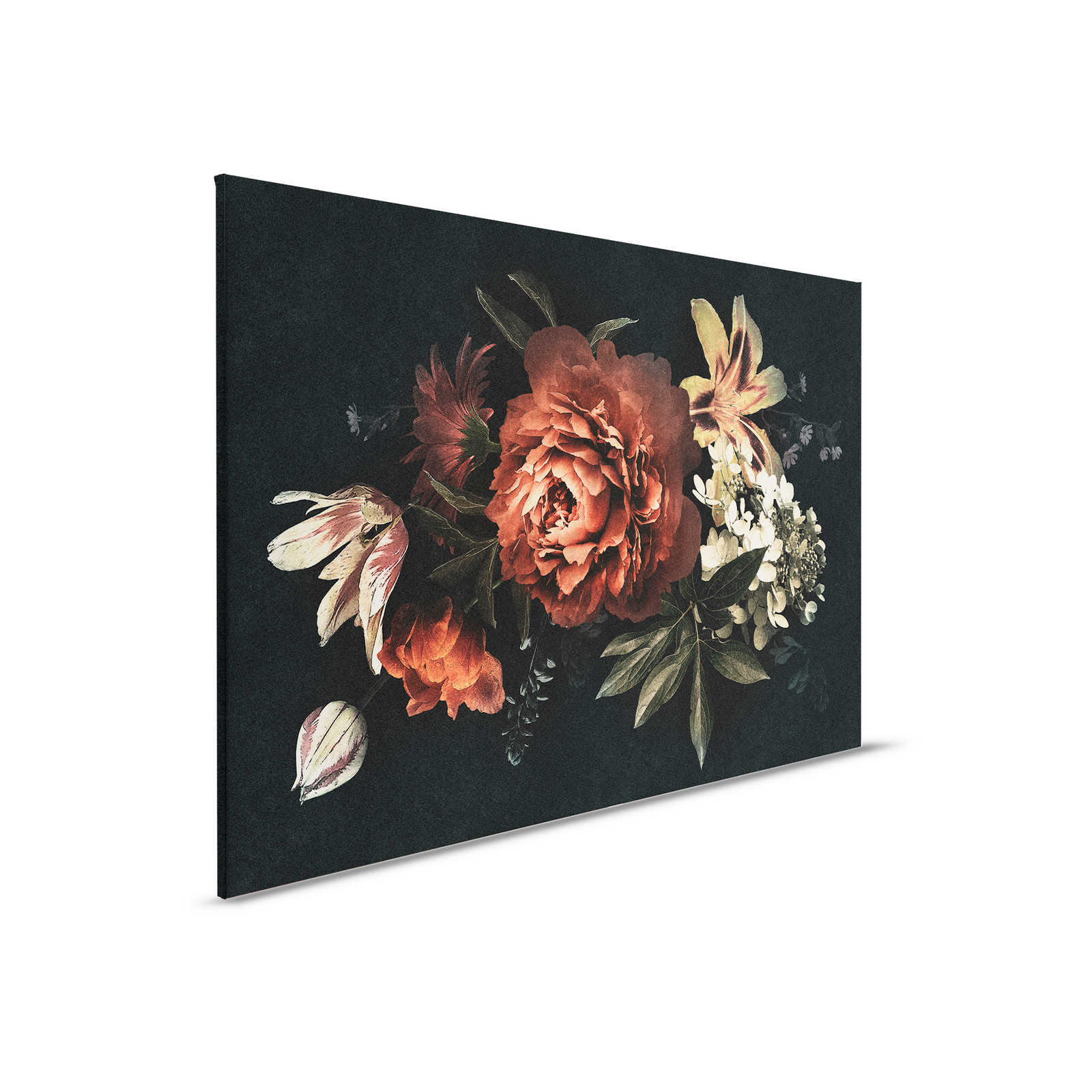         Drama queen 1 - Blumenstrauß Leinwandbild mit dunklem Hintergrund in Pappe Struktur – 0,90 m x 0,60 m
    