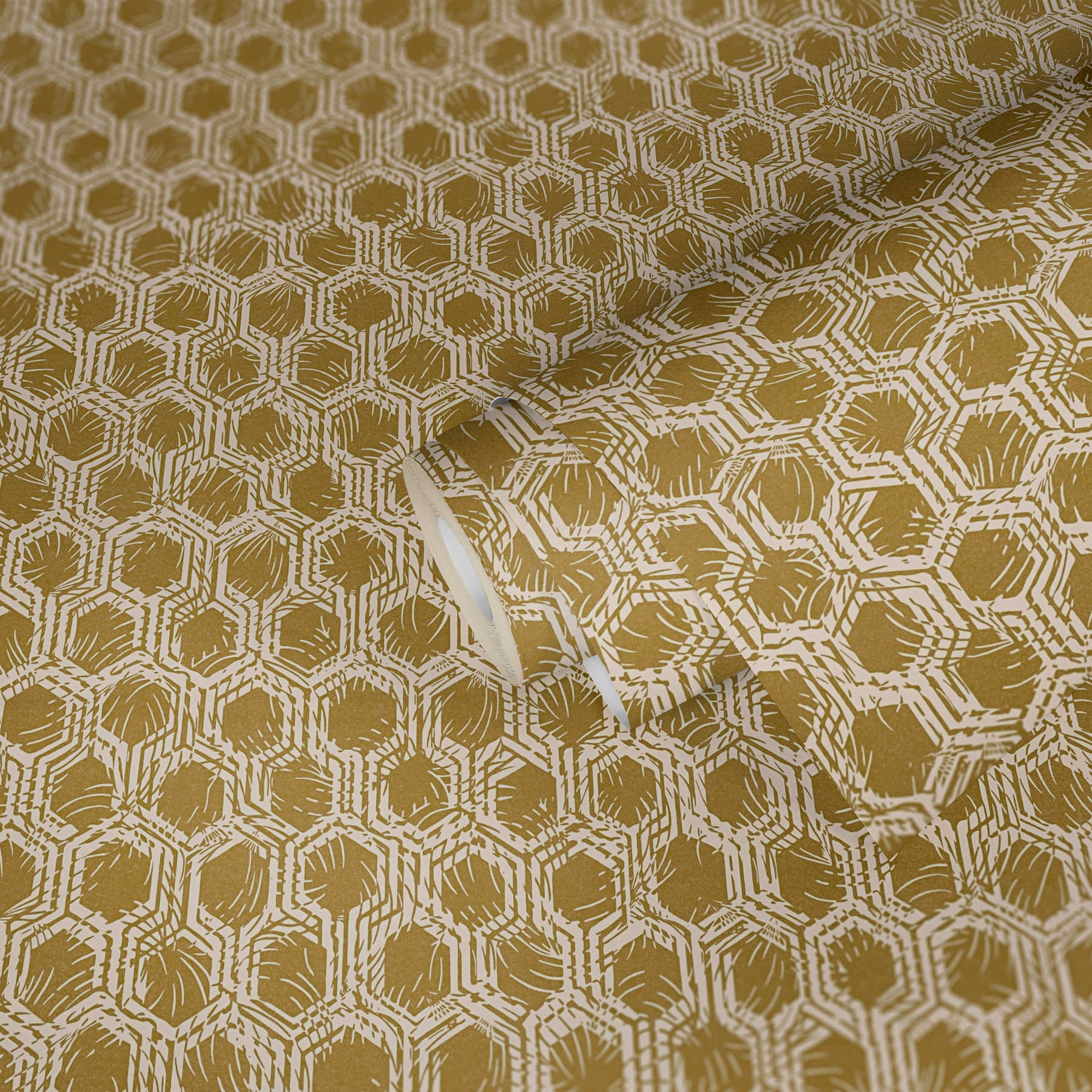             Metallic Tapete mit geometrischen Muster – Gold, Beige
        