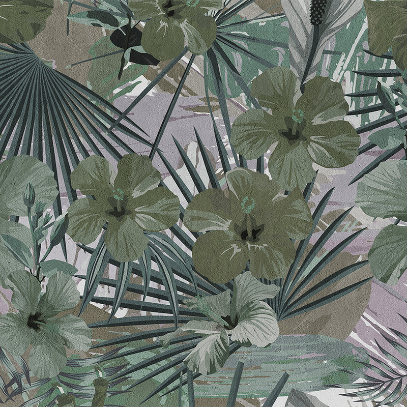 Fototapete Dschungel Palmen und Blume – Grün, Grau
