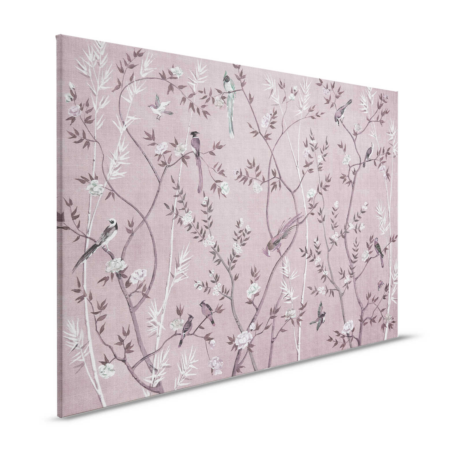Tea Room 3 - Leinwandbild Vögel & Blüten Design in Rosa & Weiß – 1,20 m x 0,80 m

