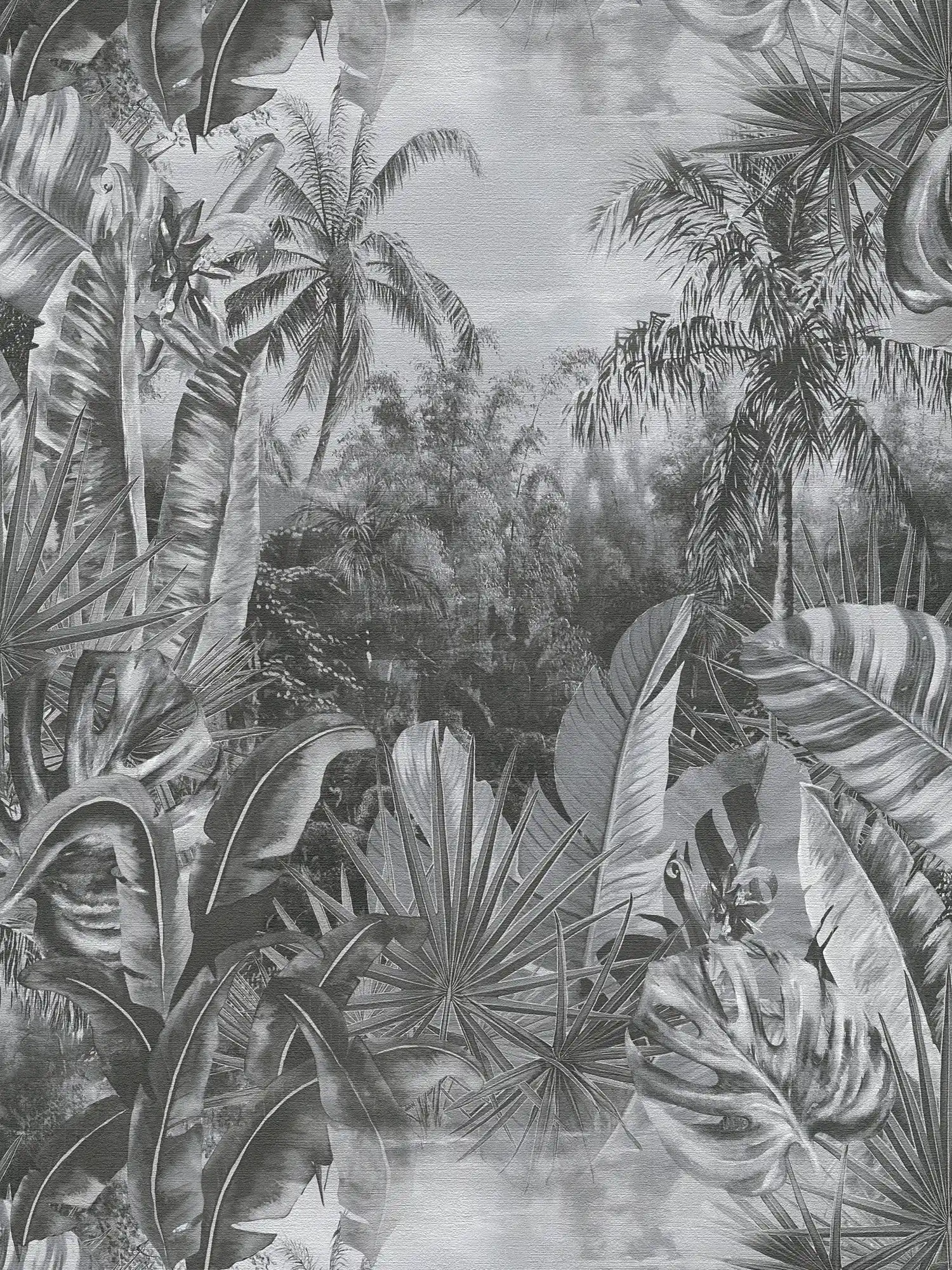 Schwarz-Weiß Tapete Dschungel Muster mit Palmen
