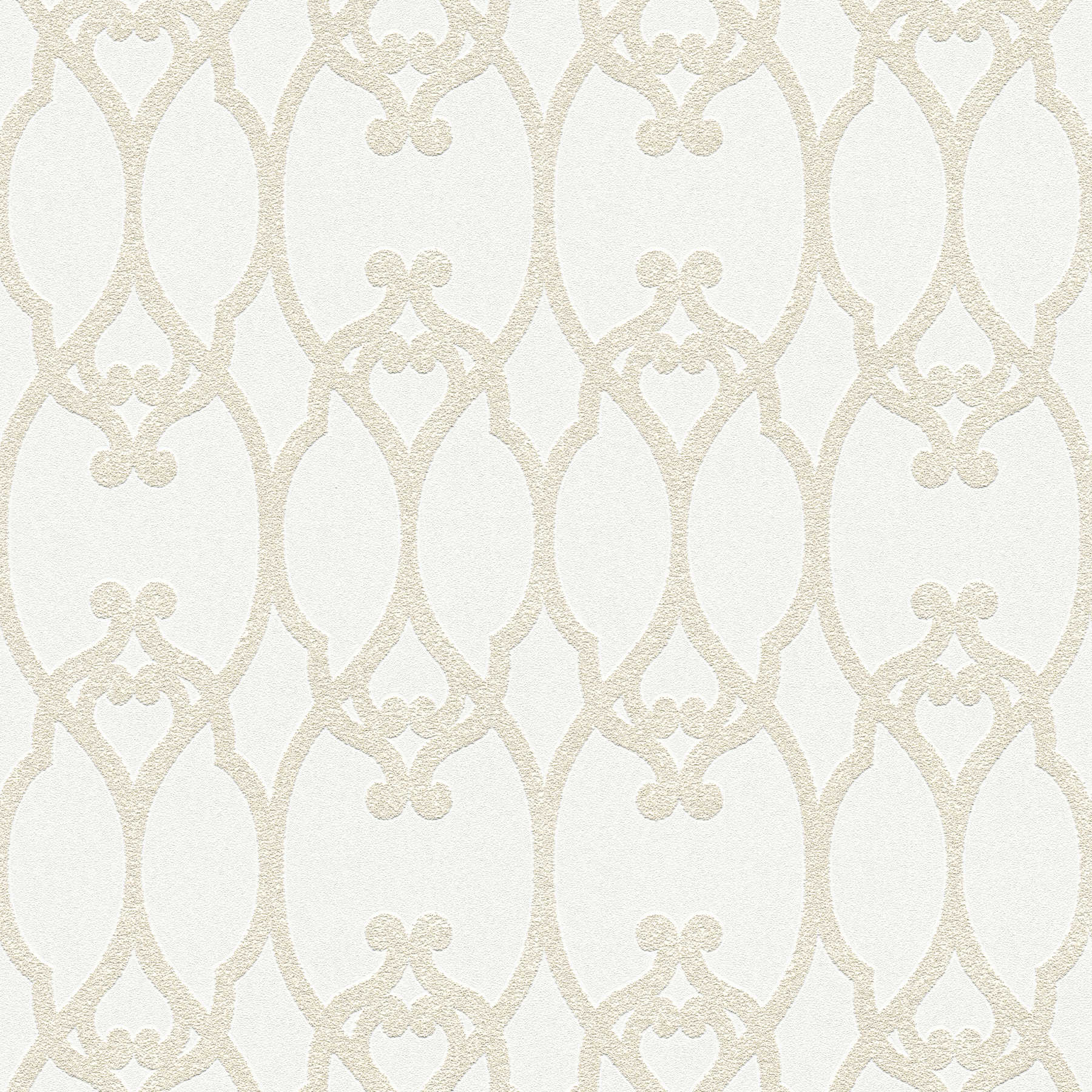 Ornament Tapete mit Barock Muster überstreichbar – Weiß

