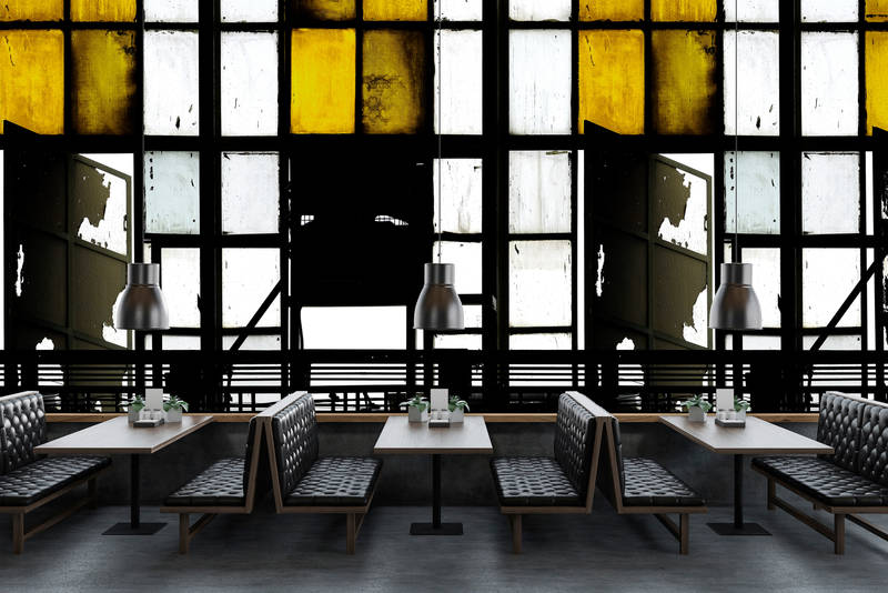             Bronx 1 - Fototapete, Loft mit Buntglas-Fenstern – Gelb, Schwarz | Mattes Glattvlies
        