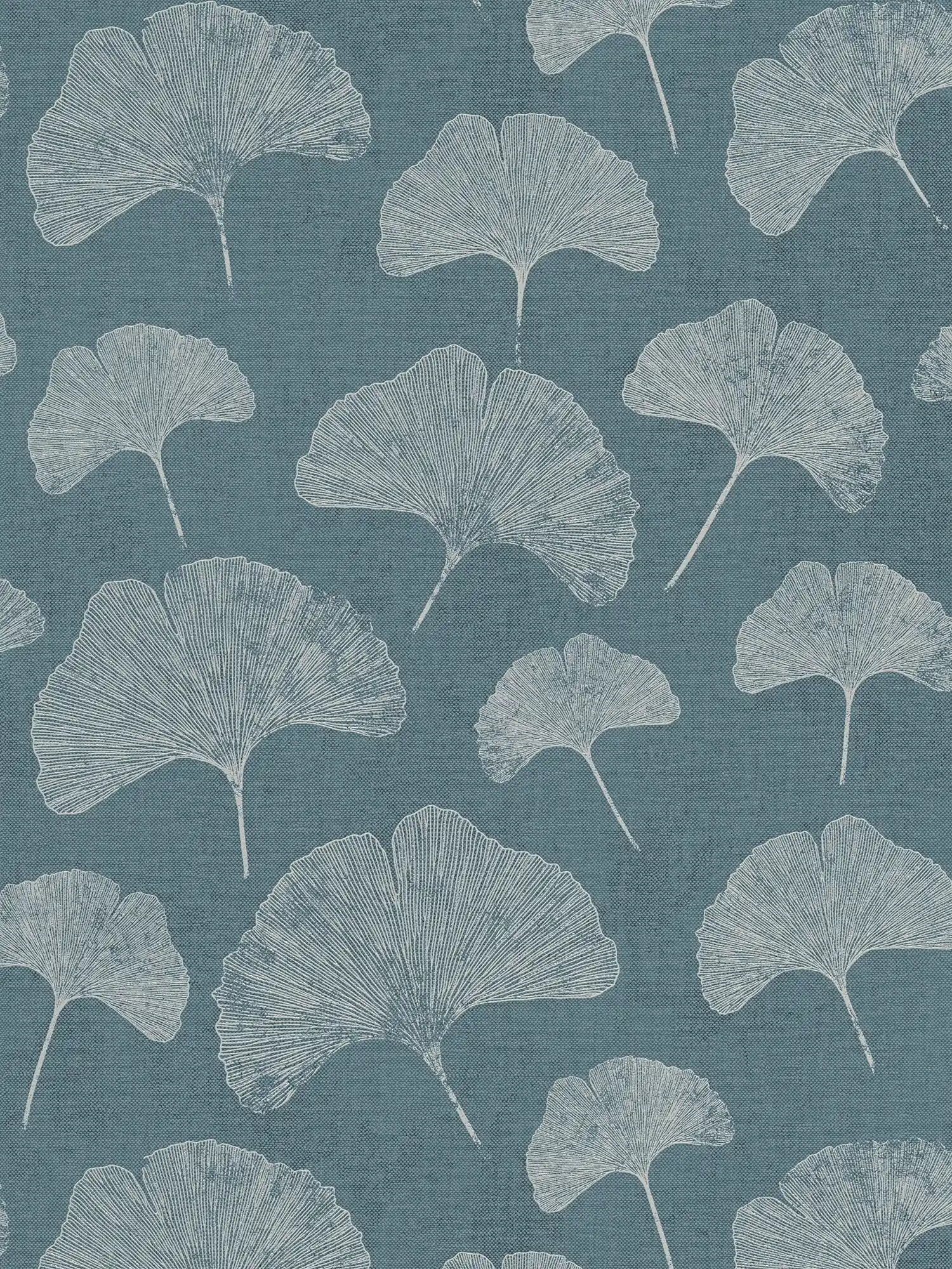 Florale Tapete mit Blättern matt strukturiert – Blau, Weiß, Silber
