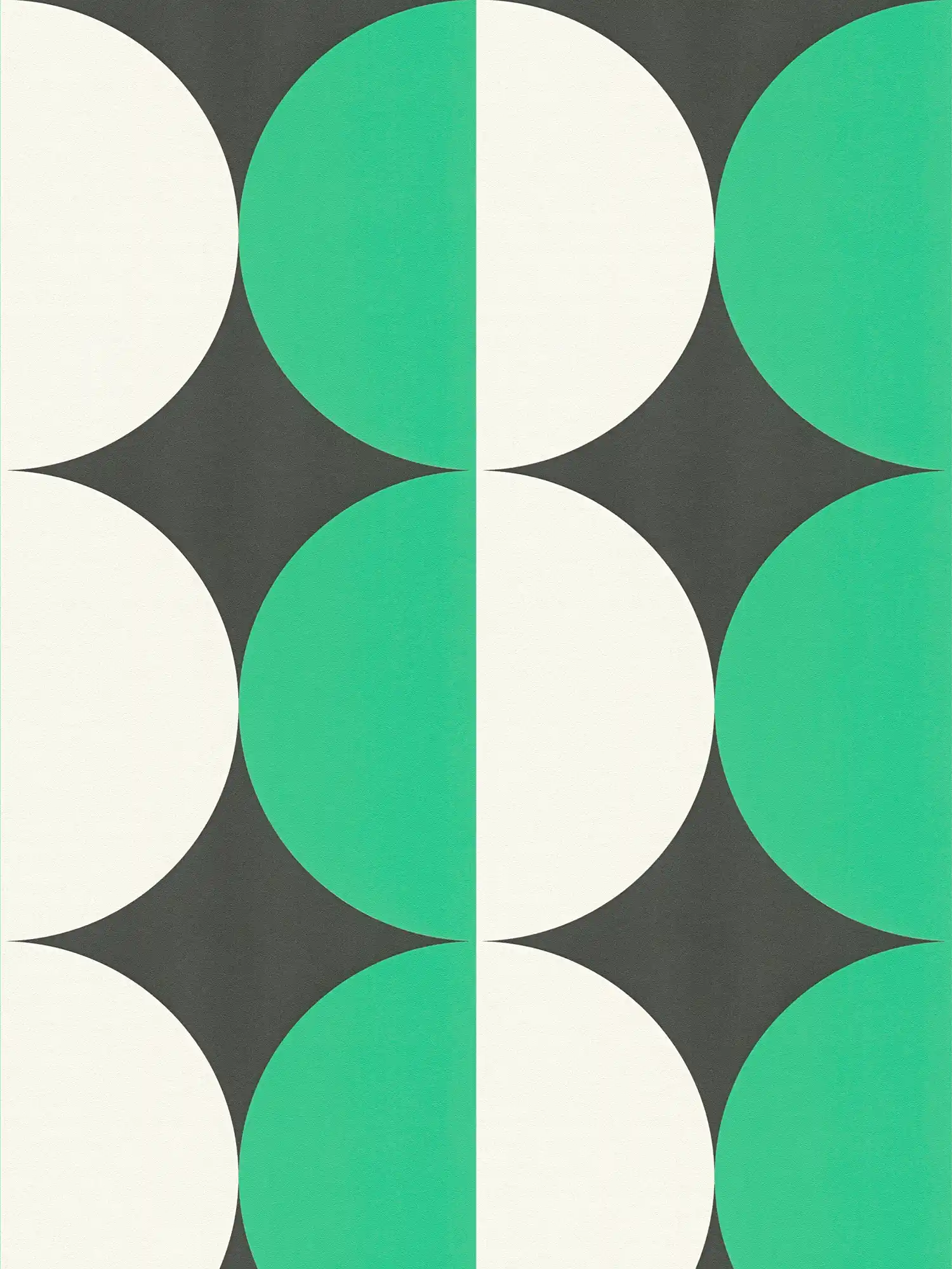         Kreismuster Vliestapete im Retro 70er Jahre Stil – Grün, Weiß, Schwarz
    