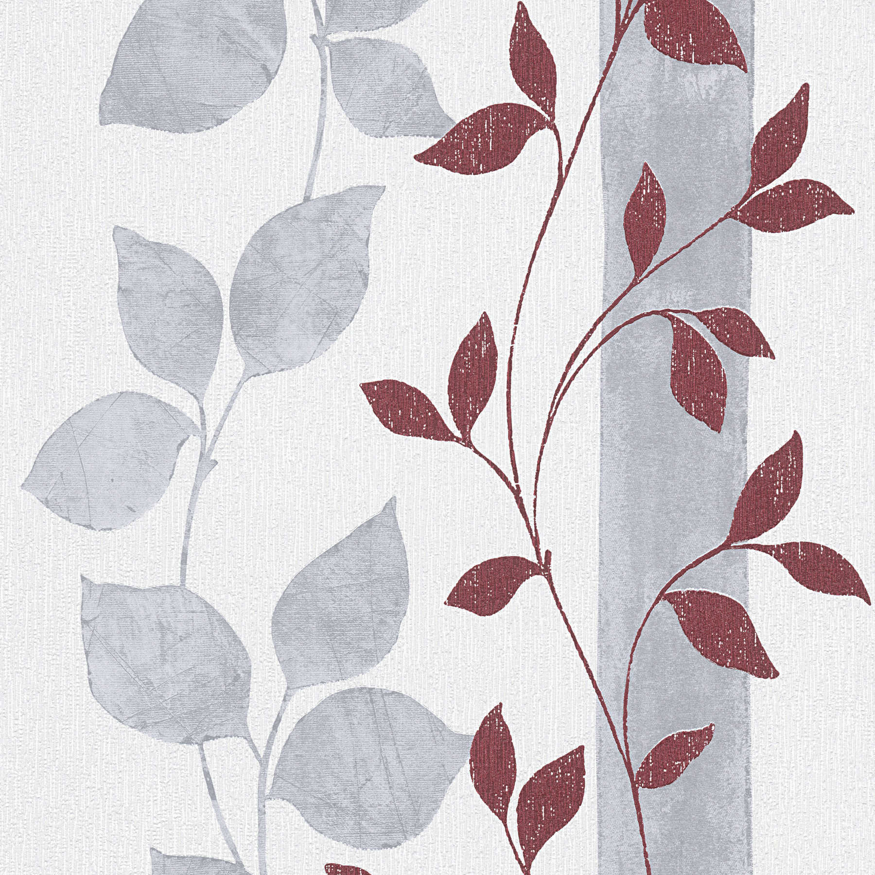         Strukturtapete Blätterranken & Streifen – Rot, Grau
    