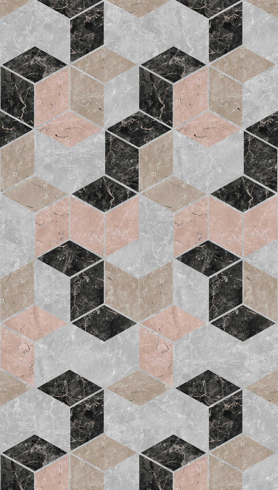             Geometrische Design Tapete in Rauten Form – Grau, Beige, Schwarz
        
