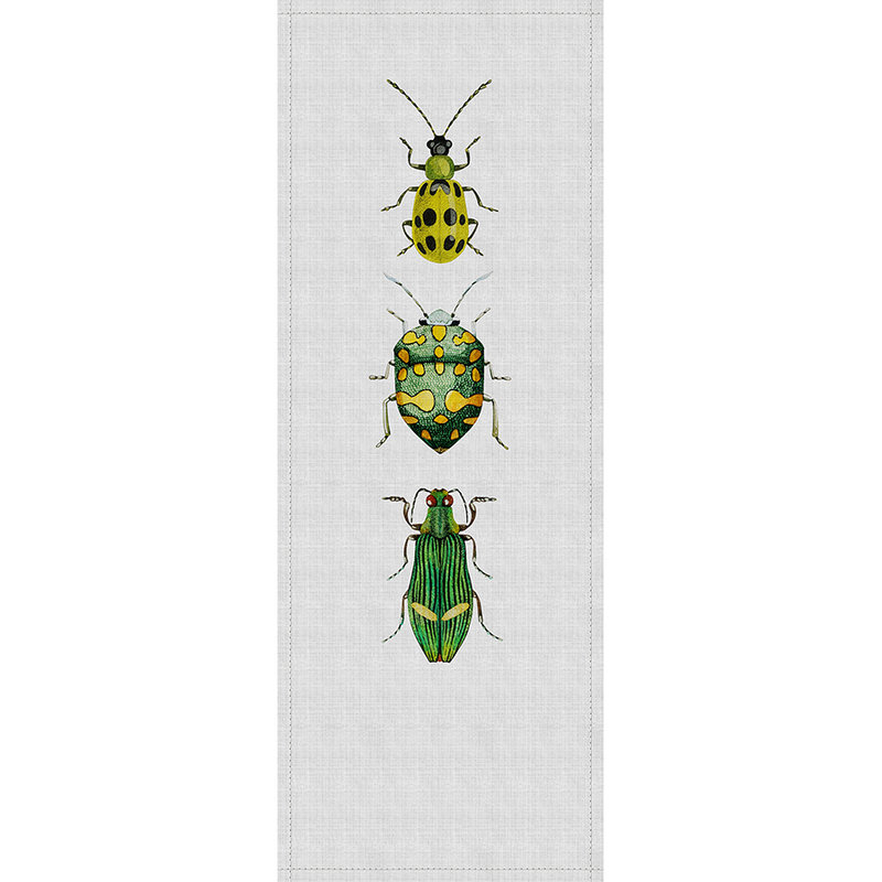 Buzz panels 4 - Digitaldruckpaneel mit bunten Käfern in naturleinen Struktur – Gelb, Grau | Mattes Glattvlies
