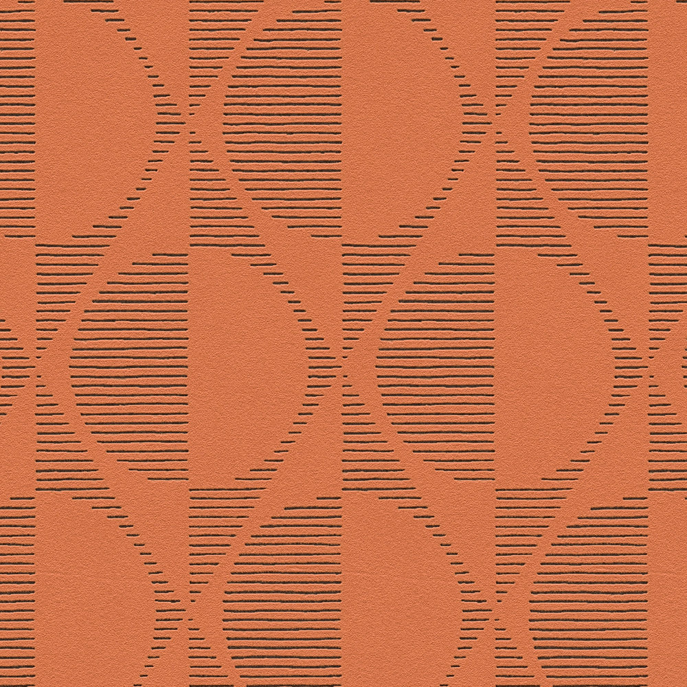             Retro Tapete mit Kreis- und Rautenmuster – Orange, Schwarz
        