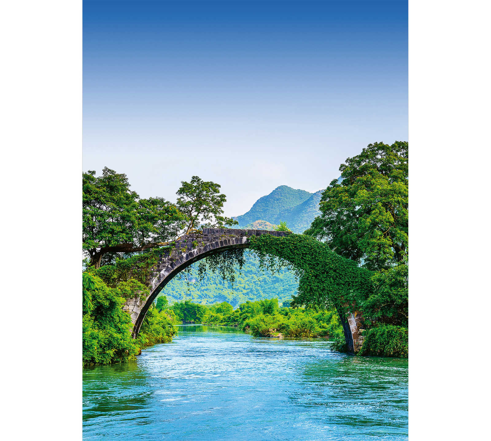         Fototapete asiatische Flusslandschaft mit Brücke
    