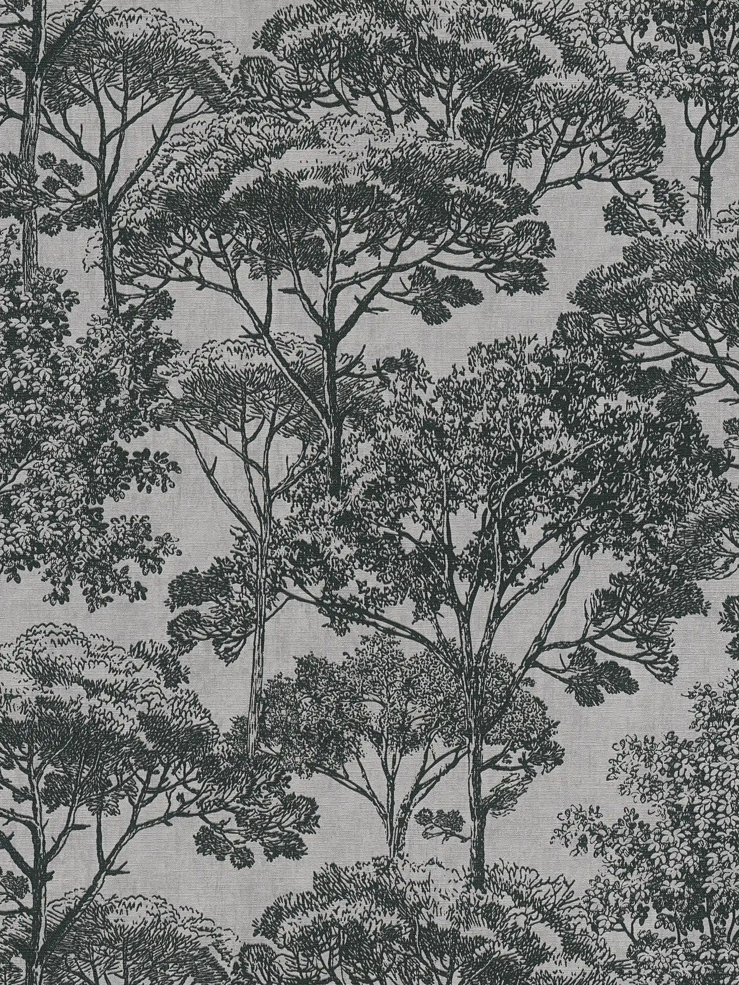 Baum Tapete Leinenoptik im Kolonial Stil – Beige, Schwarz
