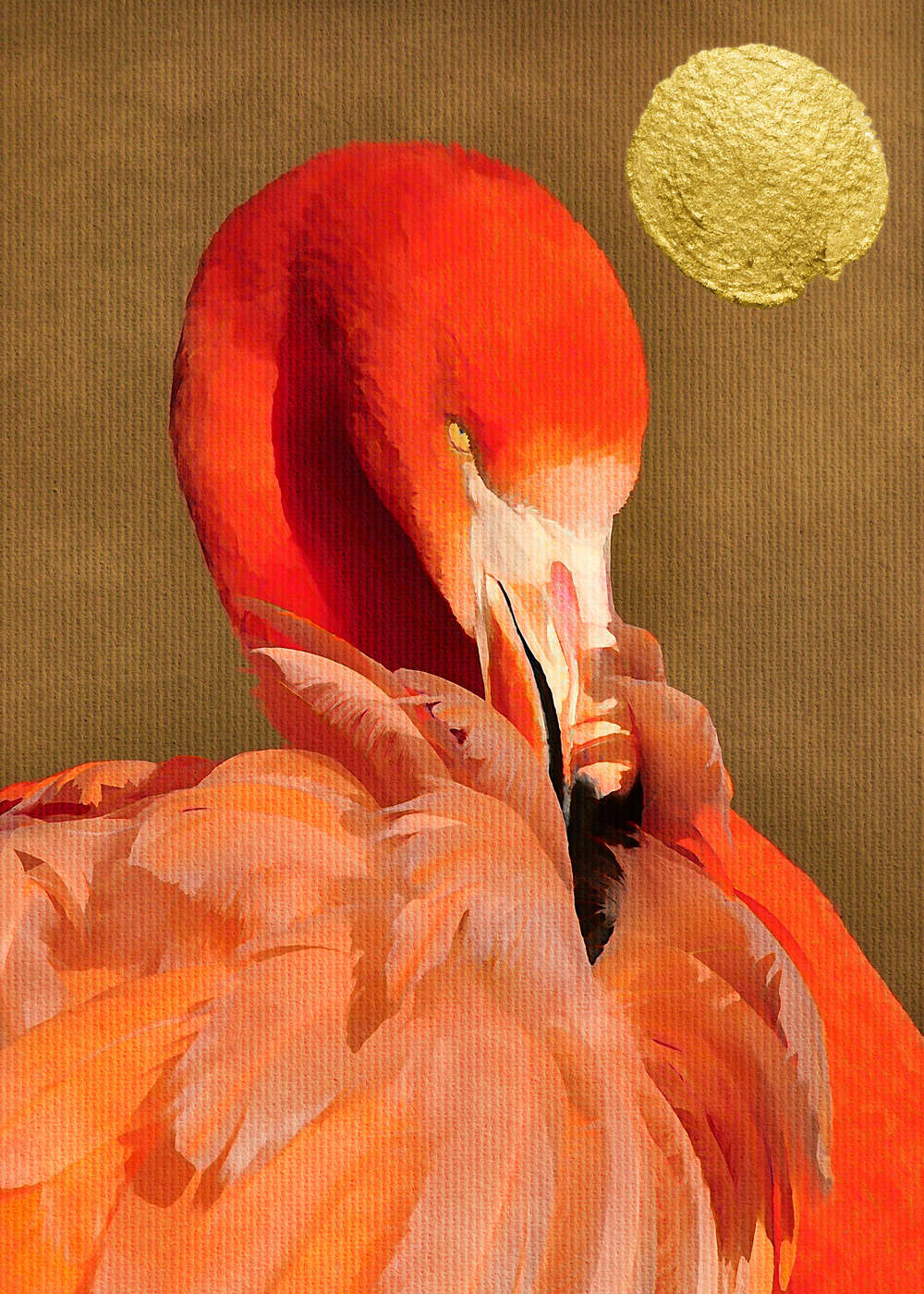             Flamingo Fototapete Gemälde Stil mit Gold Sonne
        