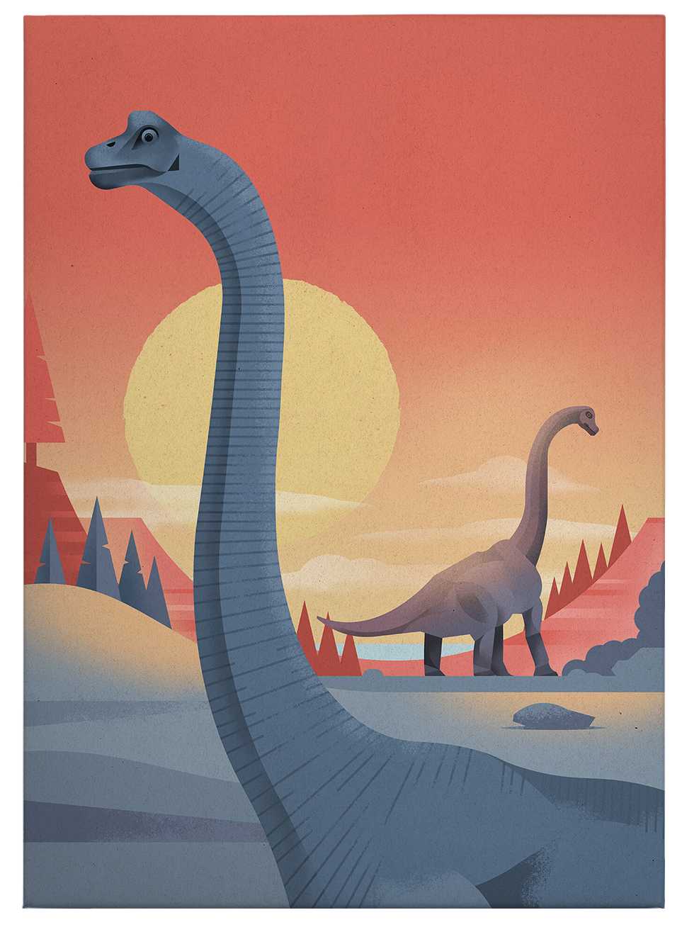             Leinwandbild Dinosaurier im Sonnenaufgang – 0,50 m x 0,70 m
        