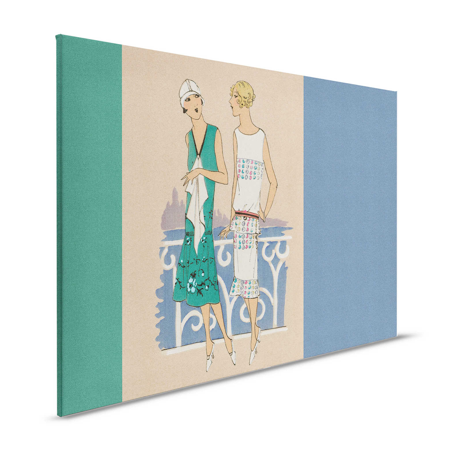 Parisienne 3 - Retro Leinwandbild Mode Druck 20er Jahre in Blau & Grün – 1,20 m x 0,80 m
