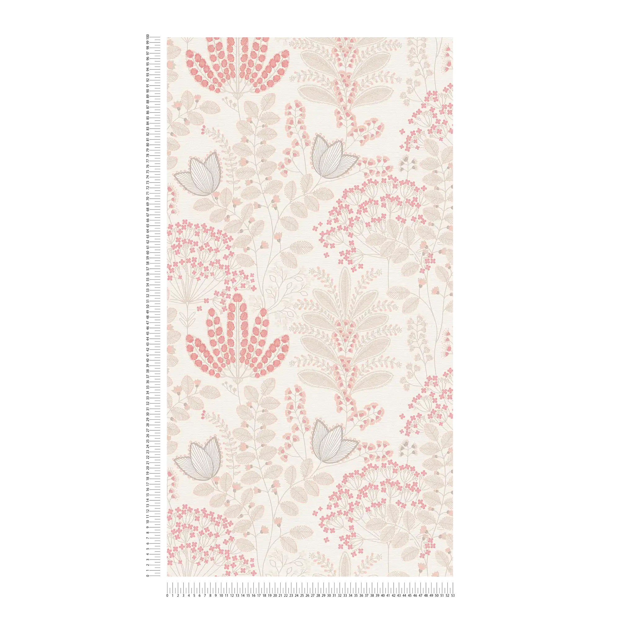             Florale Tapete mit Blättern im Retro-Design leicht strukturiert, matt – Weiß, Taupe, Rosa
        