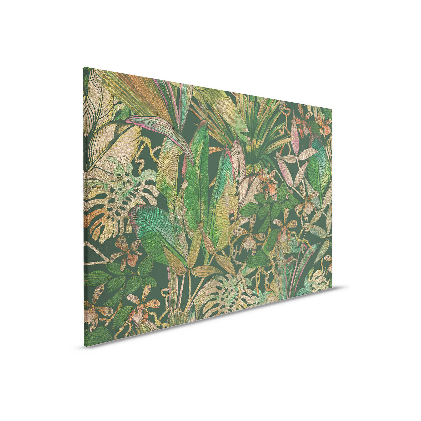 Leinwandbild Dschungelmotiv mit Blättern & Blumen – 0,90 m x 0,60 m
