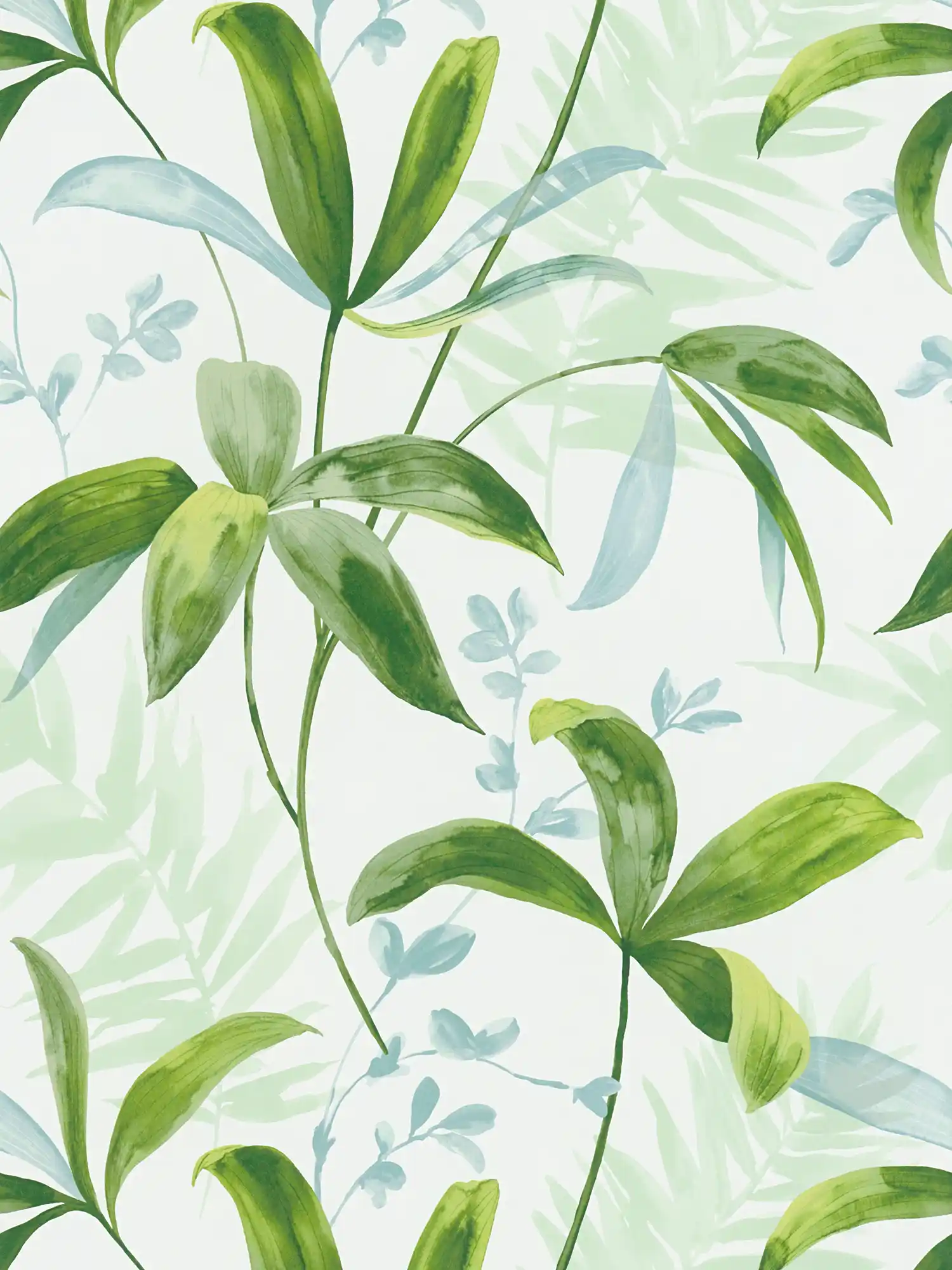 Vliestapete grüne Blätter im Aquarell Stil – Grün, Weiß
