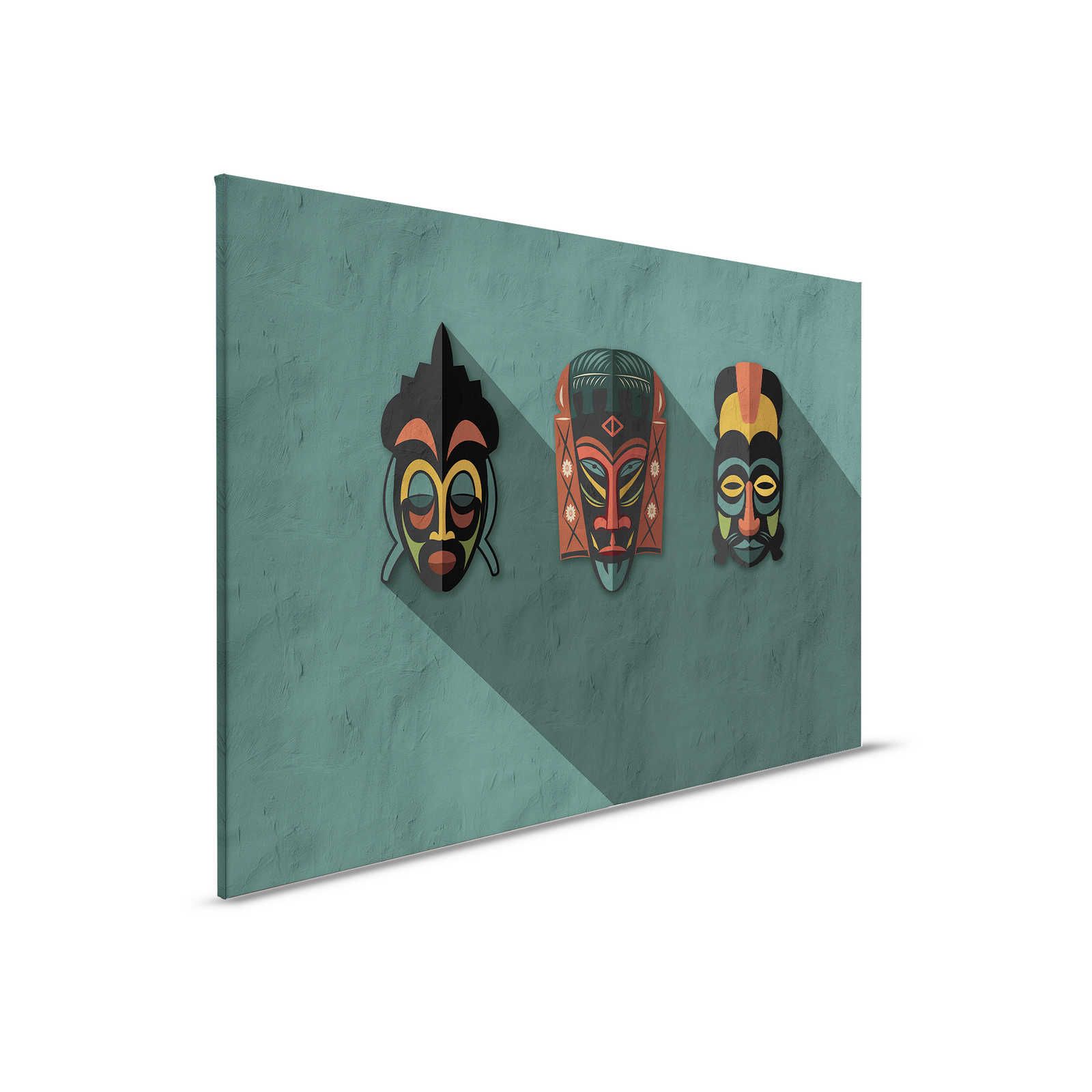         Zulu 3 - Leinwandbild Petrol Afrika Masken Zulu Design – 0,90 m x 0,60 m
    
