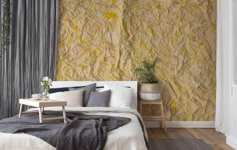             Fototapete Retro-Muster & Papieroptik für Jugendzimmer – Gelb, Orange
        