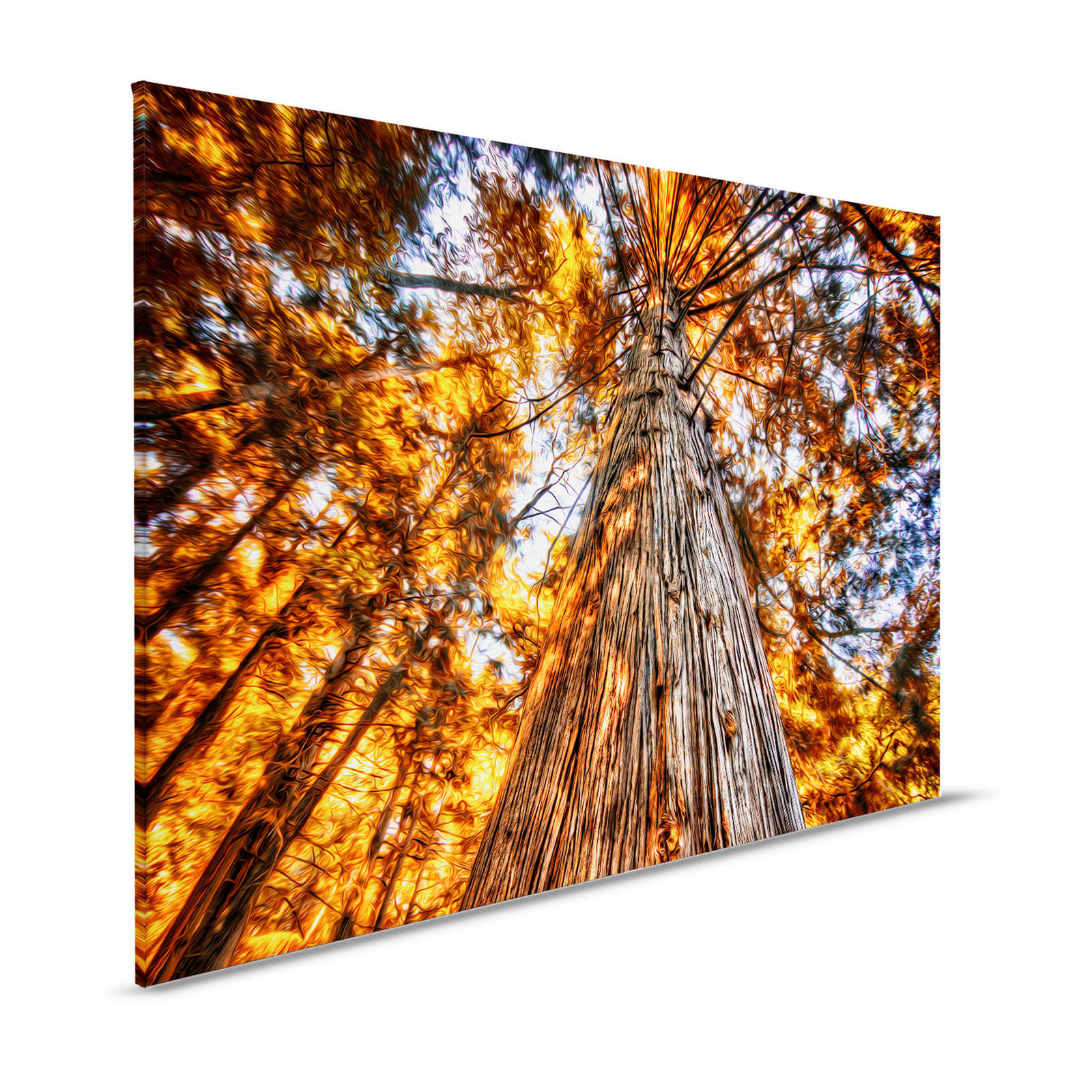 Leinwandbild Blick in die Baumkrone in glühenden Farben – 1,20 m x 0,80 m
