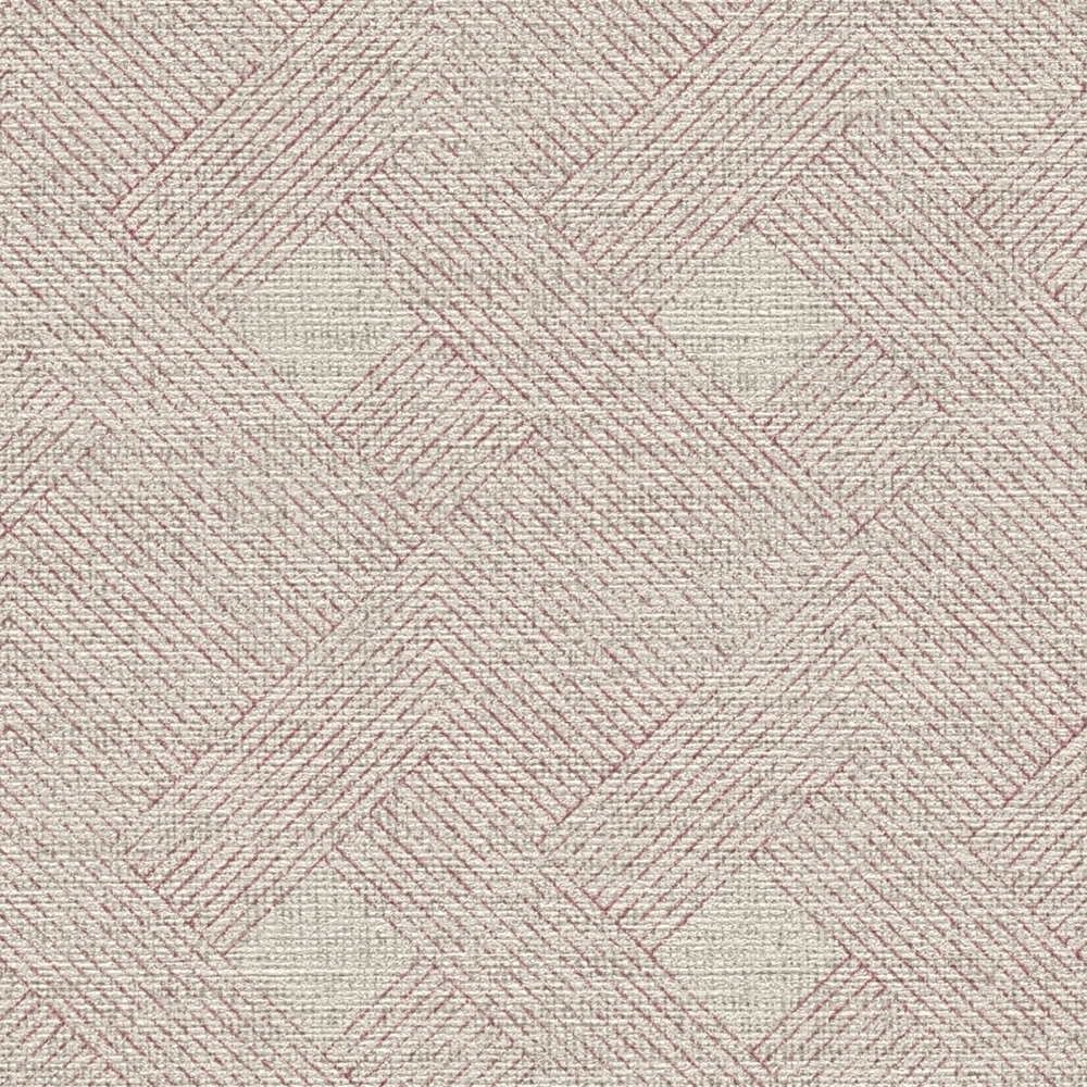             Mustertapete Linien & Rauten im Vintage Textil Look – Beige, Rot
        