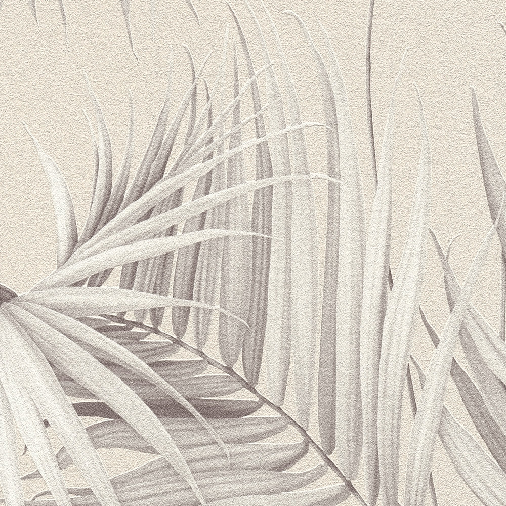             Palmblätter Tapete mit Struktureffekt – Beige, Grau
        