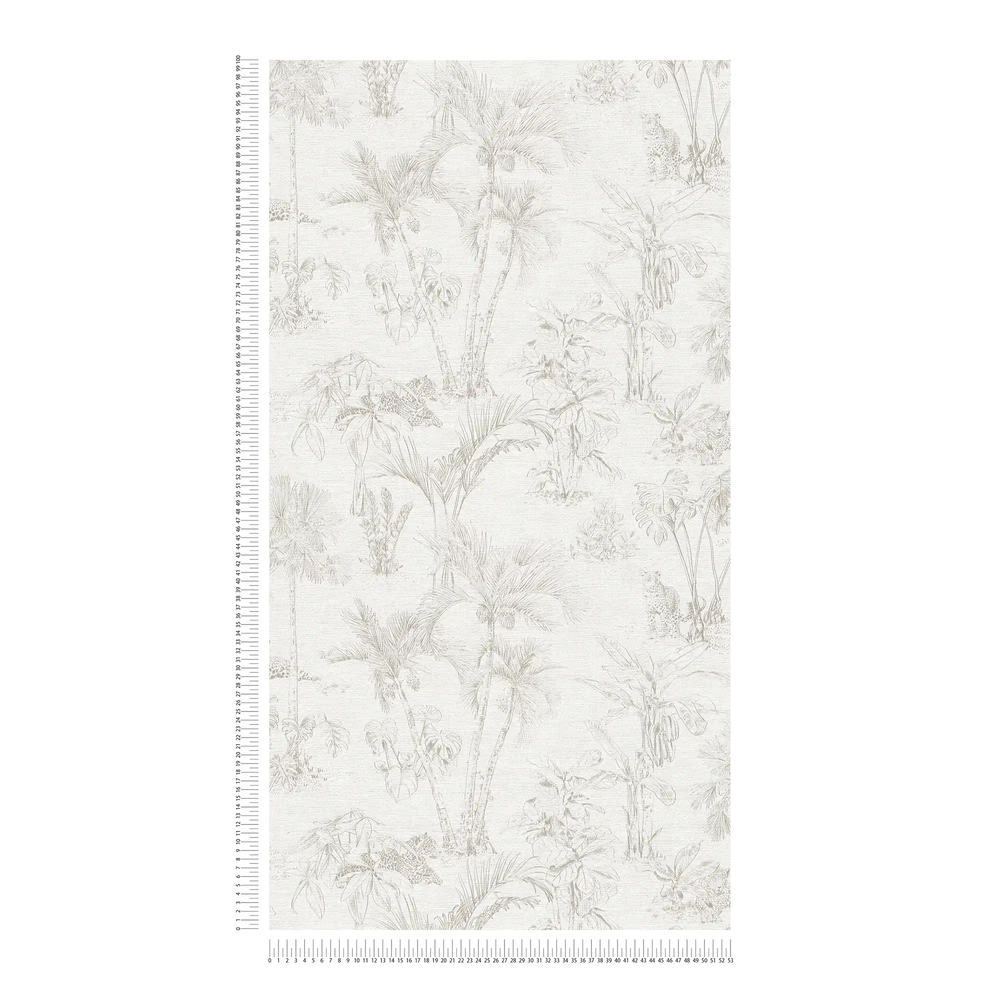             Dschungel Tapete mit Palmen Blättern & Tier Motiv – Beige, Grau
        