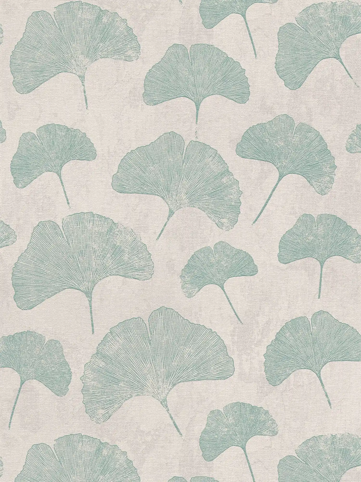 Blätter-Tapete floral matt strukturiert – Grau, Weiß, Mint
