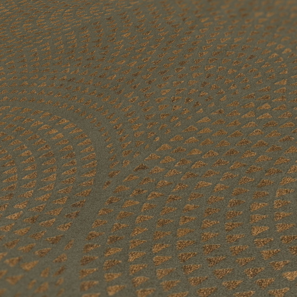             Braune Tapete mit Kupfer Muster im Mosaik Stil – Braun, Metallic
        