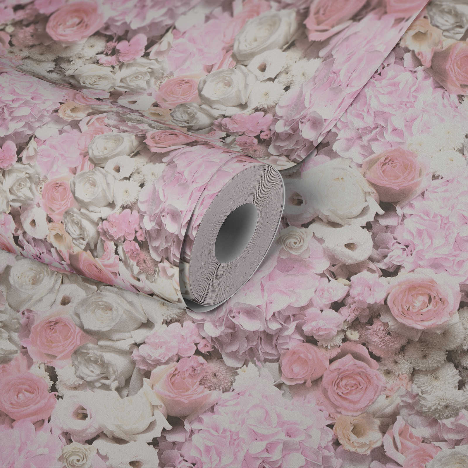             Tapete Rosen & Blüten Muster – Rosa, Weiß
        